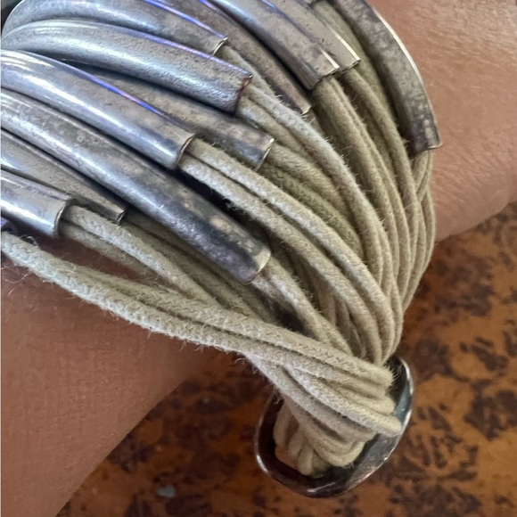 10m2 Multi-layer Multi Tube Cotton Thread & Metal Bracelet Tan & Silver S - Picture 3 of 9